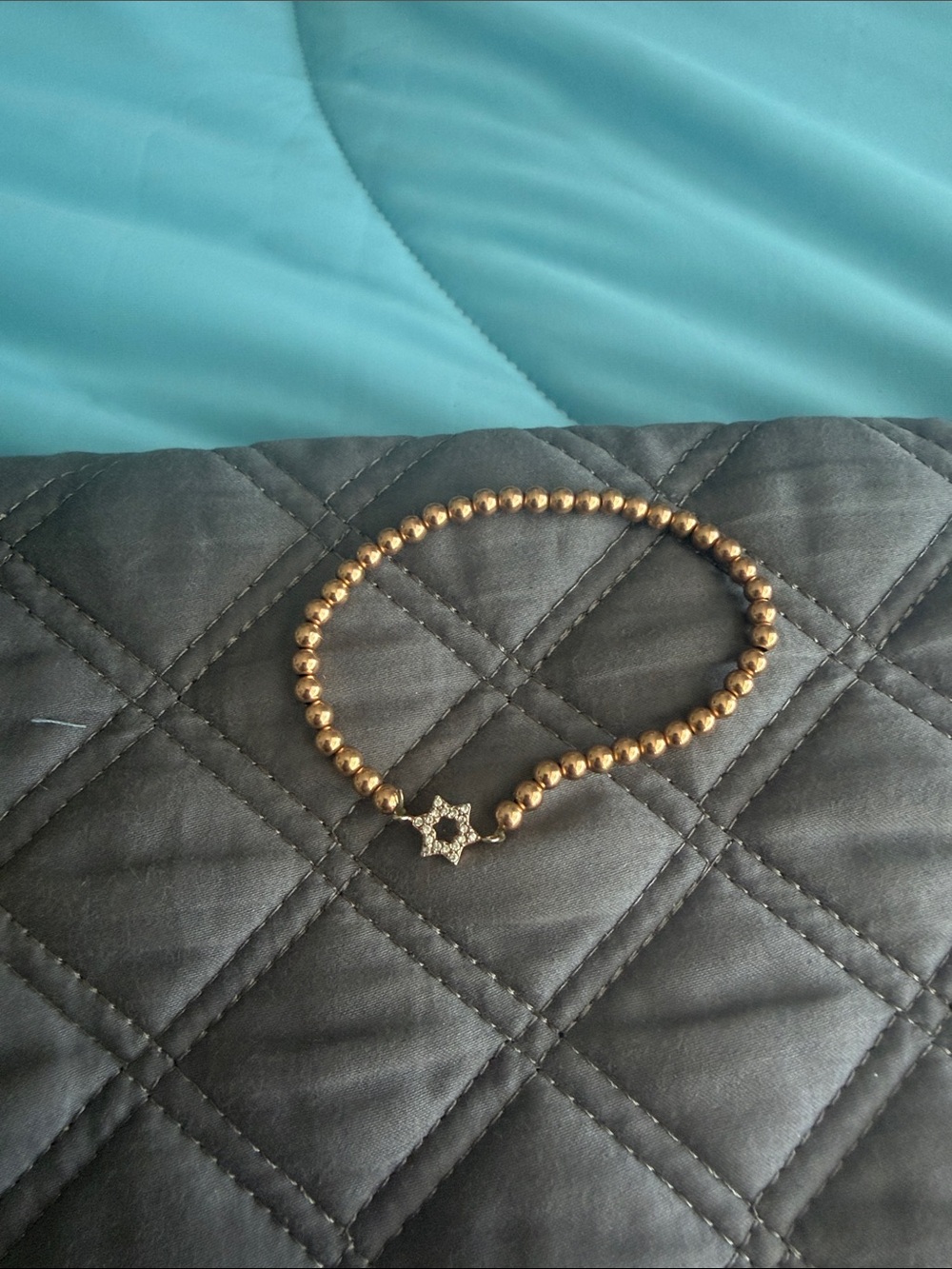 Gold Bead Bracelet with Pave Star Charm